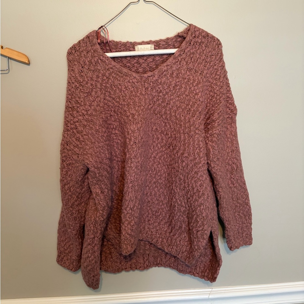 Altar'd State Textured V-Neck Sweater in Pink